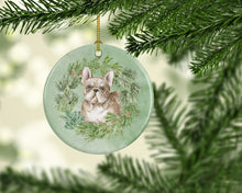 Load image into Gallery viewer, French Bulldog Fawn Christmas Wreath Ceramic Ornament