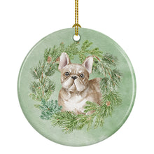 Load image into Gallery viewer, French Bulldog Fawn Christmas Wreath Ceramic Ornament