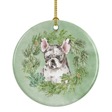 Load image into Gallery viewer, French Bulldog Puppy Pied Christmas Wreath Ceramic Ornament