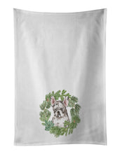 Load image into Gallery viewer, French Bulldog Puppy Pied Christmas Wreath White Kitchen Towel Set of 2