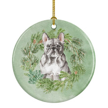 Load image into Gallery viewer, French Bulldog Blue Christmas Wreath Ceramic Ornament