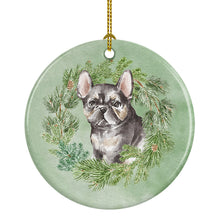 Load image into Gallery viewer, French Bulldog Puppy Black Christmas Wreath Ceramic Ornament