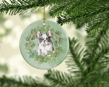 Load image into Gallery viewer, French Bulldog Black and White Christmas Wreath Ceramic Ornament