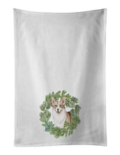 Load image into Gallery viewer, Corgi Tricolor Smiling Christmas Wreath White Kitchen Towel Set of 2