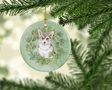 Load image into Gallery viewer, Corgi Puppy Sable Christmas Wreath Ceramic Ornament
