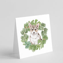 Load image into Gallery viewer, Corgi Puppy Sable with Christmas Wreath Square Greeting Cards -  Blank Note Cards – 8-Pack of Artist-Designed Cards with Envelopes