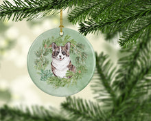 Load image into Gallery viewer, Corgi Brindle Christmas Wreath Ceramic Ornament