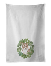 Load image into Gallery viewer, Corgi Puppy Red Christmas Wreath White Kitchen Towel Set of 2
