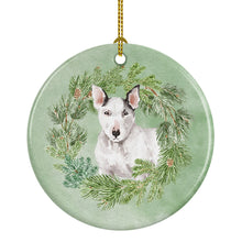 Load image into Gallery viewer, Bull Terrier White Christmas Wreath Ceramic Ornament