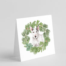 Load image into Gallery viewer, Bull Terrier White with Christmas Wreath Square Greeting Cards -  Blank Note Cards – 8-Pack of Artist-Designed Cards with Envelopes