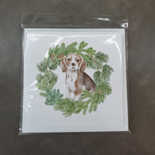 Load image into Gallery viewer, Beagle Puppy with Christmas Wreath Square Greeting Cards -  Blank Note Cards – 8-Pack of Artist-Designed Cards with Envelopes