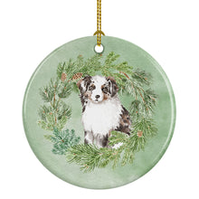 Load image into Gallery viewer, Australian Shepherd Puppy Blue Merle Christmas Wreath Ceramic Ornament