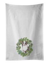 Load image into Gallery viewer, Australian Shepherd Puppy Blue Merle Christmas Wreath White Kitchen Towel Set of 2