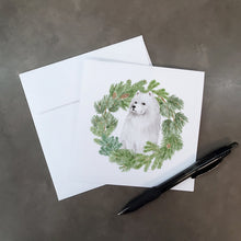 Load image into Gallery viewer, Samoyed Sitting with Christmas Wreath Square Greeting Cards -  Blank Note Cards – 8-Pack of Artist-Designed Cards with Envelopes