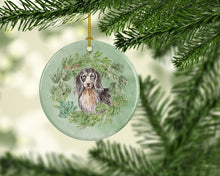 Load image into Gallery viewer, Dachshund Black and Tan Longhaired  Christmas Wreath Ceramic Ornament