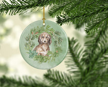 Load image into Gallery viewer, Dachshund Sable Longhaired Christmas Wreath Ceramic Ornament