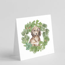 Load image into Gallery viewer, Dachshund Sable Longhaired with Christmas Wreath Square Greeting Cards -  Blank Note Cards – 8-Pack of Artist-Designed Cards with Envelopes