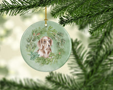 Load image into Gallery viewer, Dachshund Red Puppy Christmas Wreath Ceramic Ornament