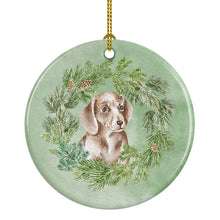 Load image into Gallery viewer, Dachshund Red Puppy Christmas Wreath Ceramic Ornament