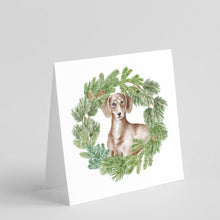 Load image into Gallery viewer, Dachshund Red with Christmas Wreath Square Greeting Cards -  Blank Note Cards – 8-Pack of Artist-Designed Cards with Envelopes