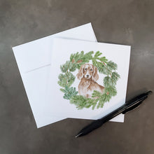 Load image into Gallery viewer, Dachshund Red Longhaired with Christmas Wreath Square Greeting Cards -  Blank Note Cards – 8-Pack of Artist-Designed Cards with Envelopes