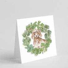 Load image into Gallery viewer, Dachshund Red Longhaired with Christmas Wreath Square Greeting Cards -  Blank Note Cards – 8-Pack of Artist-Designed Cards with Envelopes