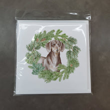 Load image into Gallery viewer, Dachshund Chocolate and Tan with Christmas Wreath Square Greeting Cards -  Blank Note Cards – 8-Pack of Artist-Designed Cards with Envelopes