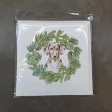 Load image into Gallery viewer, Dachshund Dappled with Christmas Wreath Square Greeting Cards -  Blank Note Cards – 8-Pack of Artist-Designed Cards with Envelopes