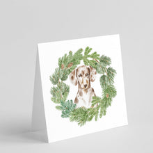 Load image into Gallery viewer, Dachshund Dappled with Christmas Wreath Square Greeting Cards -  Blank Note Cards – 8-Pack of Artist-Designed Cards with Envelopes