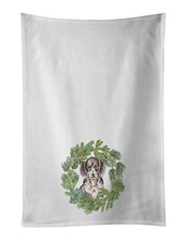 Load image into Gallery viewer, Dachshund Puppy Dappled Christmas Wreath White Kitchen Towel Set of 2