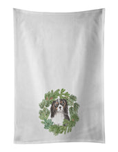 Load image into Gallery viewer, Cavalier Spaniel Tricolor Head Tilt Christmas Wreath White Kitchen Towel Set of 2