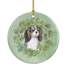 Load image into Gallery viewer, Cavalier Spaniel Tricolor Christmas Wreath Ceramic Ornament