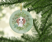 Load image into Gallery viewer, Cavalier Spaniel Puppy Blenheim Christmas Wreath Ceramic Ornament