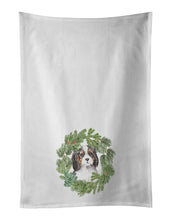Load image into Gallery viewer, Cavalier Spaniel Puppy Tricolor Christmas Wreath White Kitchen Towel Set of 2