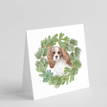 Load image into Gallery viewer, Cavalier King Charles Spaniel Blenheim with Christmas Wreath Square Greeting Cards -  Blank Note Cards – 8-Pack of Artist-Designed Cards with Envelopes