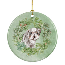 Load image into Gallery viewer, Bulldog Lilac Puppy Christmas Wreath Ceramic Ornament