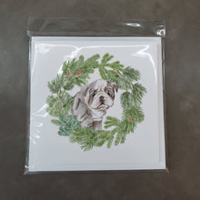 Load image into Gallery viewer, Bulldog Lilac Puppy with Christmas Wreath Square Greeting Cards -  Blank Note Cards – 8-Pack of Artist-Designed Cards with Envelopes