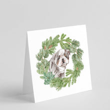 Load image into Gallery viewer, Bulldog Lilac Puppy with Christmas Wreath Square Greeting Cards -  Blank Note Cards – 8-Pack of Artist-Designed Cards with Envelopes