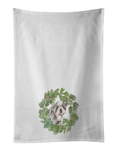 Load image into Gallery viewer, Bulldog Lilac Puppy Christmas Wreath White Kitchen Towel Set of 2