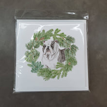 Load image into Gallery viewer, Bulldog Brindled with Christmas Wreath Square Greeting Cards -  Blank Note Cards – 8-Pack of Artist-Designed Cards with Envelopes