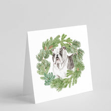 Load image into Gallery viewer, Bulldog Brindled with Christmas Wreath Square Greeting Cards -  Blank Note Cards – 8-Pack of Artist-Designed Cards with Envelopes