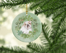 Load image into Gallery viewer, Bulldog Fawn Head Tilt Christmas Wreath Ceramic Ornament