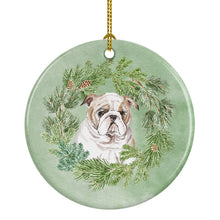Load image into Gallery viewer, Bulldog Puppy Fawn Christmas Wreath Ceramic Ornament