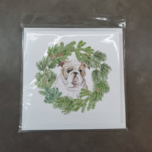Load image into Gallery viewer, Bulldog Puppy Fawn with Christmas Wreath Square Greeting Cards -  Blank Note Cards – 8-Pack of Artist-Designed Cards with Envelopes