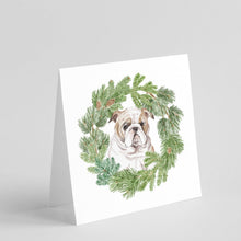 Load image into Gallery viewer, Bulldog Puppy Fawn with Christmas Wreath Square Greeting Cards -  Blank Note Cards – 8-Pack of Artist-Designed Cards with Envelopes