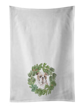 Load image into Gallery viewer, Bulldog Puppy Fawn Christmas Wreath White Kitchen Towel Set of 2