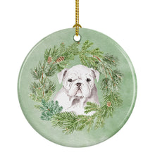 Load image into Gallery viewer, Bulldog Puppy White Christmas Wreath Ceramic Ornament