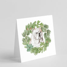 Load image into Gallery viewer, Bulldog Fawn with Christmas Wreath Square Greeting Cards -  Blank Note Cards – 8-Pack of Artist-Designed Cards with Envelopes