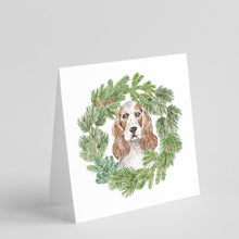 Load image into Gallery viewer, Cocker Spaniel Red and White with Christmas Wreath Square Greeting Cards -  Blank Note Cards – 8-Pack of Artist-Designed Cards with Envelopes