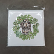 Load image into Gallery viewer, Cocker Spaniel Black and Tan with Christmas Wreath Square Greeting Cards -  Blank Note Cards – 8-Pack of Artist-Designed Cards with Envelopes